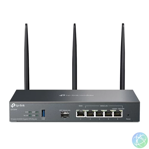 TP-LINK Vezetékes Omada AX3000 VPN Router 1xWAN(1000Mbps) + 4xLAN(1000Mbps) + 1xSFP + 1xUSB3.0, ER706W