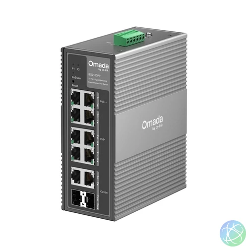 TP-LINK Switch Ipari 6x1000Mbps(POE+) + 2x1000Mbps(POE++) + 2xGigabit kombó SFP Fémházas, IES210GPP