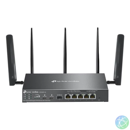 TP-LINK Vezetékes Omada AX3000 VPN Router 1xWAN(1000Mbps) + 4x1000Mbps(POE+) + 1xSFP + 2xSIM, ER706WP-4G