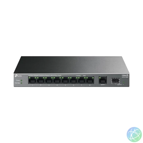 TP-LINK Switch 10x1000Mbps (8xPOE+) Fémházas Asztali, LS1210GP