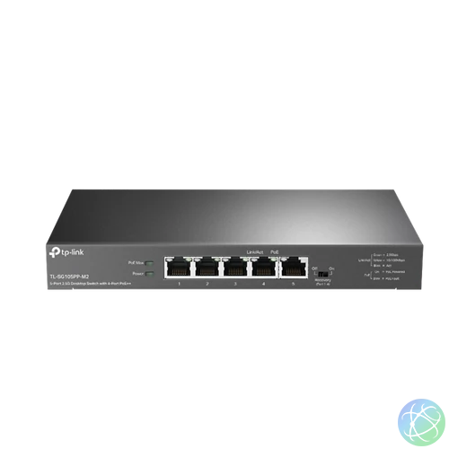 TP-LINK Switch 5x2.5G(4xPOE++) Fémházas Asztali, TL-SG105PP-M2