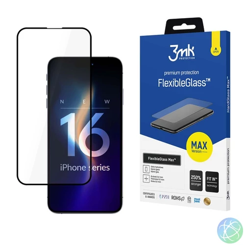 3mk FlexibleGlass Max hibrid üvegfólia 7H Fekete Apple iPhone 16