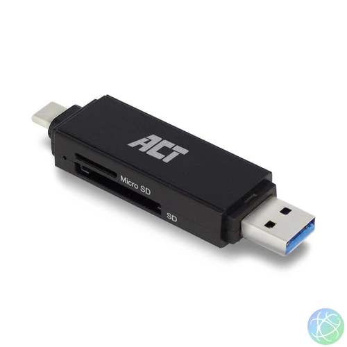 ACT USB-C/USB-A for SD/micro SD Card Reader Black kártyaolvasó