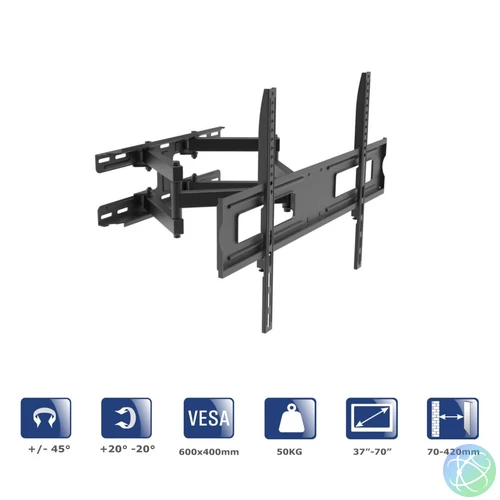 Akyga AK-MB-10 TV Wall Mount Full Motion Bracket +/-45° 50kg VESA 600x400mm 37"-70"