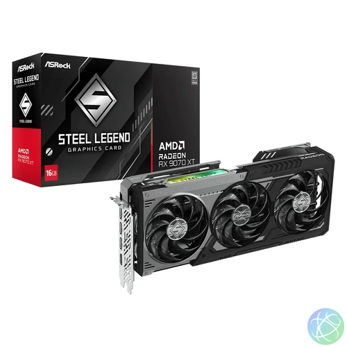 ASRock Radeon RX9070 XT Steel Legend Dark 16GB videókártya