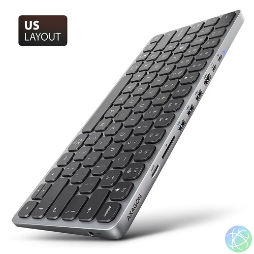AXAGON HMC-KB-US USB-C 5Gbps Keyboard 9in1 Hub Silver US billentyűzet