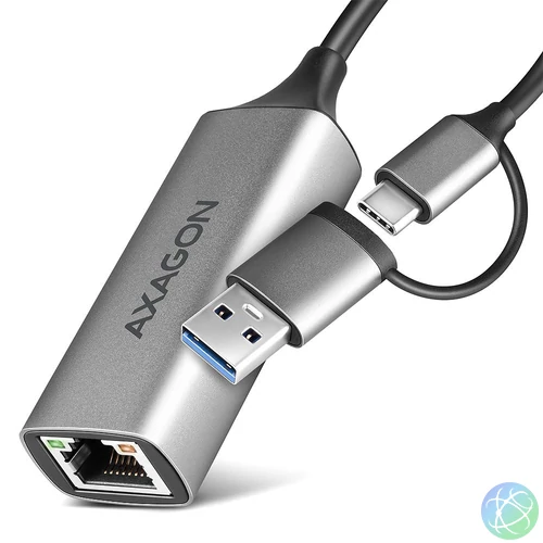 AXAGON ADE-TXCA USB-C + USB-A Gigabit Ethernet Adapter Grey hálókártya