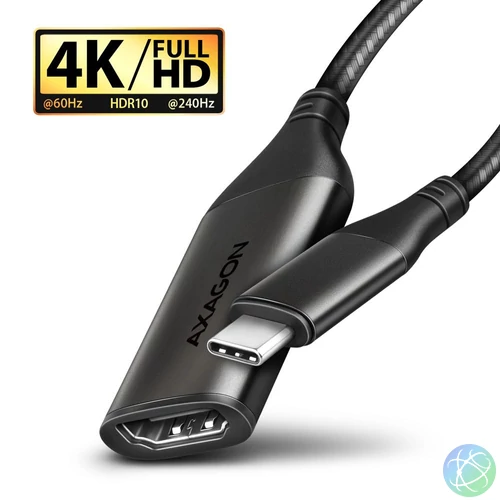 AXAGON RVC-HI2M USB-C -> HDMI 2.0 adapter 4K/60Hz Aluminum 0,25m cable Black kábel