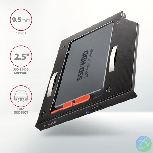 AXAGON RSS-CD09 ODD – 2,5" SATA SSD/HDD Caddy 9,5mm Black mobilrack / beépítő keret