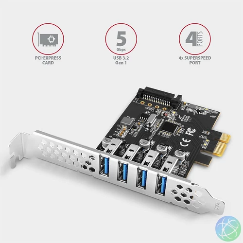 AXAGON PCEU-43RS PCIe Controller 4x SuperSpeed USB bővítőkártya