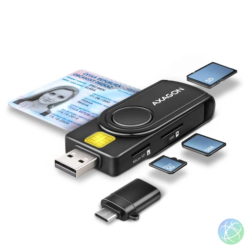 AXAGON CRE-SMP2A USB-A + USB-C 4-slot Smart card PocketReader Black kártyaolvasó