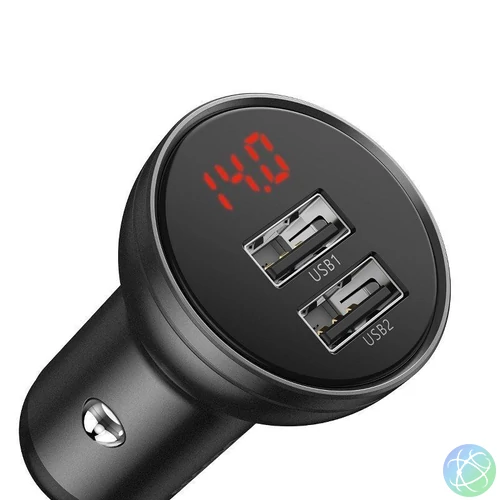 Baseus 2USB 4,8A 24W autós töltő LCD kijelzővel Black