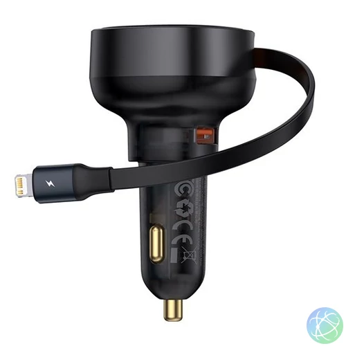 Baseus Enjoyment Pro Car Charger U+Retractable iPhone Cable 55W Black töltő