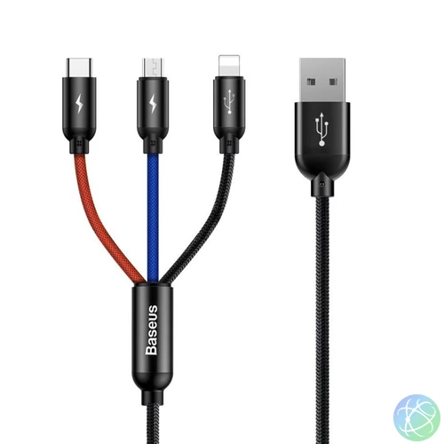Baseus 3 in 1 USB Cable 1,2m Black kábel