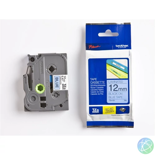 Brother TZE-531 laminált P-touch szalag (12mm) Black on Blue - 8m címkenyomtató szalag