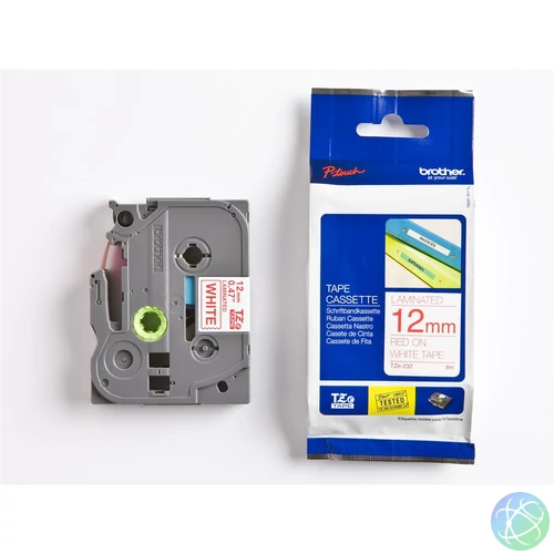 Brother TZE-232 laminált P-touch szalag (12mm) Red on White - 8m címkenyomtató szalag