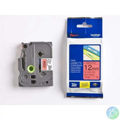 Brother TZE-431 laminált P-touch szalag (12mm) Black on Red - 8m címkenyomtató szalag
