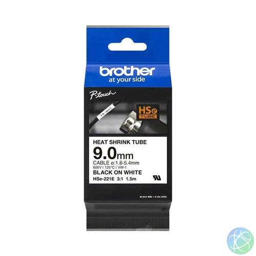 Brother HSE-221E P-Touch 9mm Black on White zsugorcsöves címkenyomtató szalag