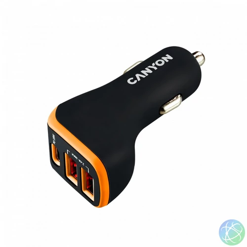 Canyon CNE-CCA08BO Triple USB Car Charger 18W Black/Orange töltő