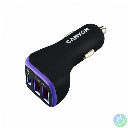 Canyon CNE-CCA08PU Triple USB Car Charger 18W Black/Purple töltő