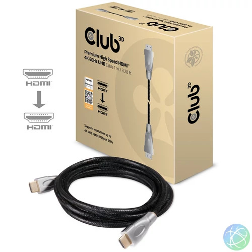 Club3D Premium High Speed HDMI 2.0 4K60Hz UHD Cable 1 m Black kábel