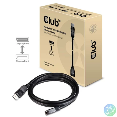 Club3D DisplayPort 1.4 HBR3 Extension Cable 8K60Hz 2m Black kábel