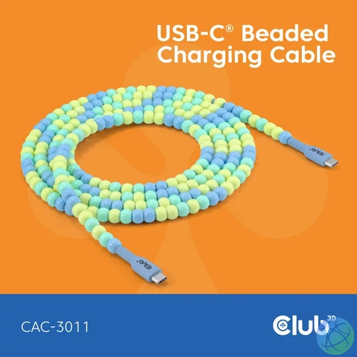 Club3D USB-C Beaded Cable 2m Blue kábel