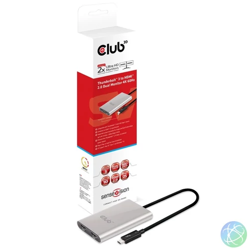 Club3D Thunderbolt 3 to Dual HDMI 2.0 4K60Hz UHD Adapter speciális átalakító
