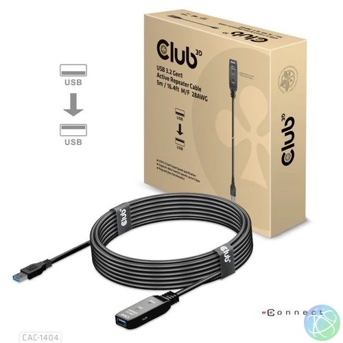 Club3D USB 3.2 Gen1 Active Repeater Cable 5m Black kábel
