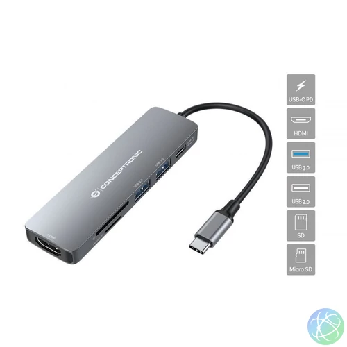 Conceptronic  DONN11G 6in1 USB3.2 Gen 1 Docking Station Grey