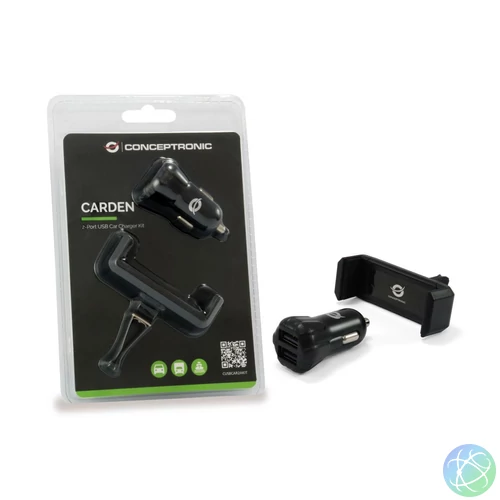 Conceptronic  CUSBCAR2AKIT 2-Port USB Car Charger Kit Black töltő