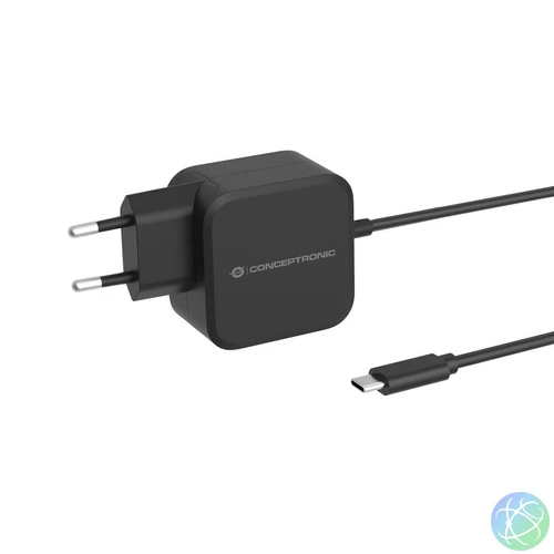 Conceptronic  OZUL04BE 67W GaN USB PD Charger Built-in USB-C Cable Black töltő