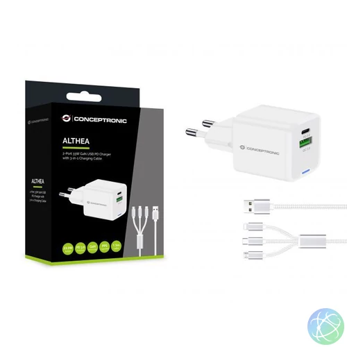 Conceptronic  2-Port 33W USB Charger White töltő
