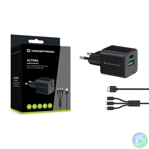 Conceptronic  2-Port 33W USB Charger Black töltő