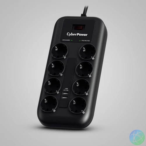 CyberPower P0820SUF0-DE Túlfeszültségvédő Kapcsolóval 8DIN 1,8m Black