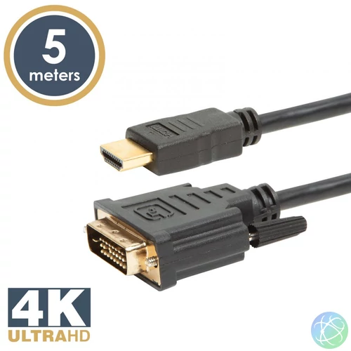 Delight DVI-D (Dual Link) (24+1) - HDMI aranyozott kábel 5m Black