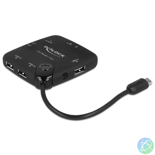 DeLock Micro USB OTG Card Reader + 3 port USB Hub Black kártyaolvasó