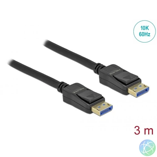 DeLock DisplayPort cable 10K 60Hz 54Gbps ABS housing 3m Black kábel