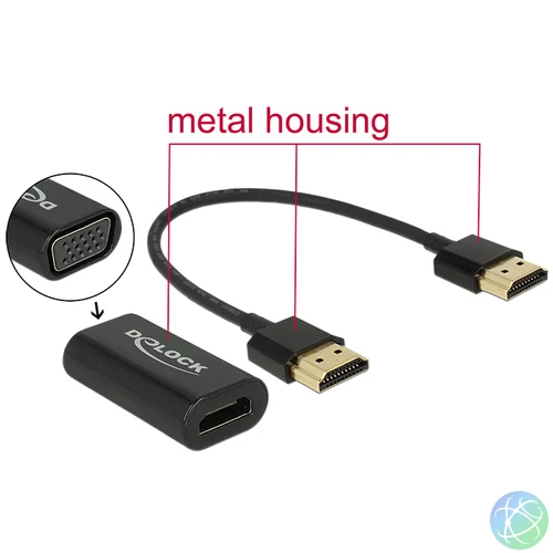 DeLock Adapter HDMI-A male > VGA female Metal Housing with 15cm cable speciális átalakító