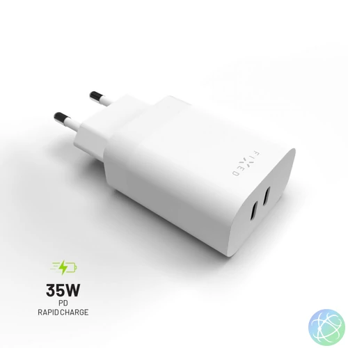 FIXED Dual USB-C Travel Charger 35W, Fehér töltő