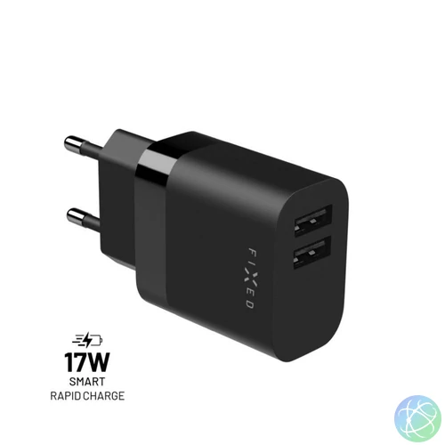 FIXED hálózati töltő  2*USB-A kimenet, 17W, fekete