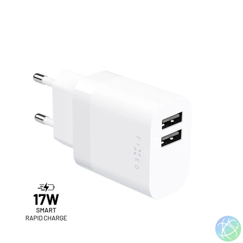 FIXED hálózati töltő, 2*USB-A kimenet, 17W, fehér