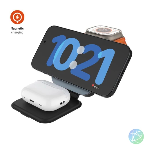 FIXED MagFlex vezeték nélküli töltő, 3 eszköz egyidejű töltése, MagSafe támogatás, szürke