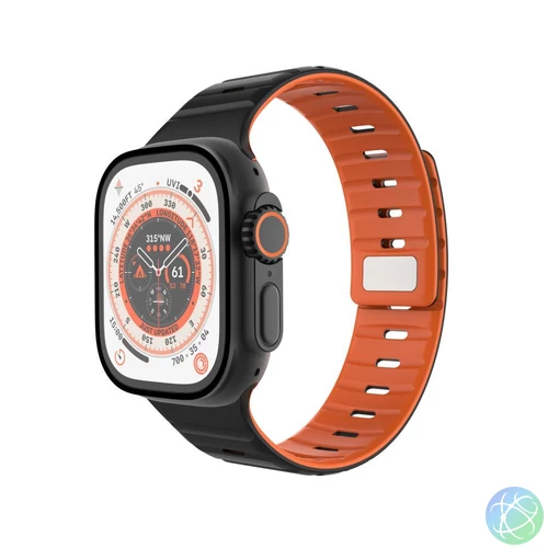 FIXED mágneses szilikon óraszíj Apple Watch 42/44/45/46/49mm-hez, fekete