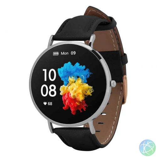 GARETT VERONA Smartwatch Silver Black Leather okosóra