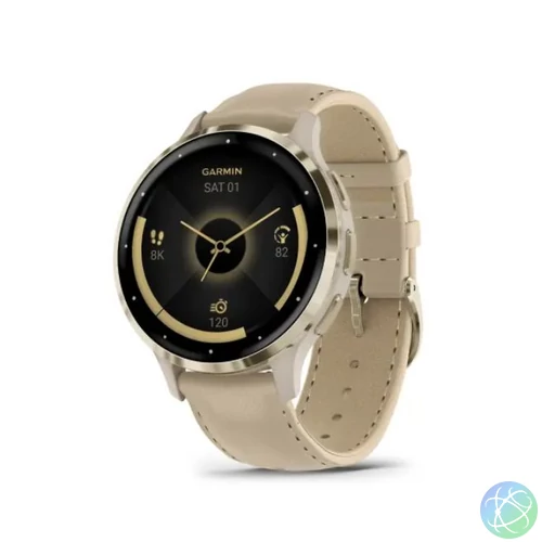 Garmin Venu 3S French Grey-Cream Gold with Leather and Silicone Strap okosóra
