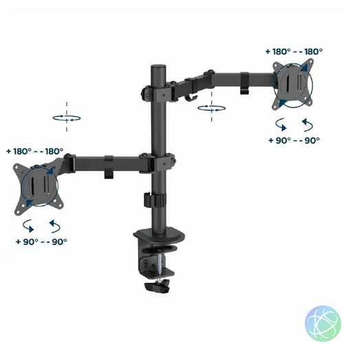 Gembird MA-D2-03 Adjustable desk mounted double monitor arm 17”-32” Black
