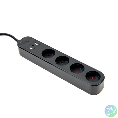 Gembird Smart power strip with USB charger 4 sockets Black