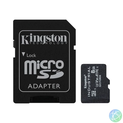 Kingston 8GB microSDHC Class 10 CL10 U3 V30 A1 Industrial + adapterrel memóriakártya