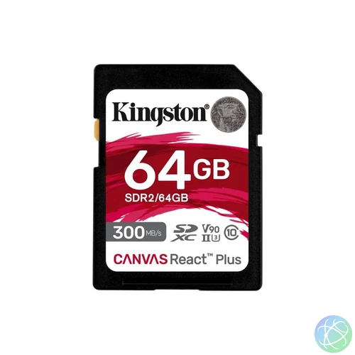 Kingston 64GB SDXC Class10 UHS-II U3 V90 Canvas React Plus memóriakártya